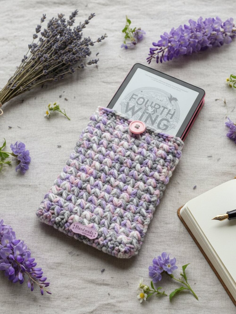 Kindle Paperwhite Sleeve — Lavender Haze Crochet E-Reader & Paperback Book Cover